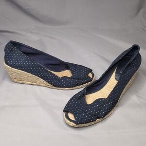 Lauren Ralph Lauren Espadrille Wedge Polka Dot Peep Toe Heels